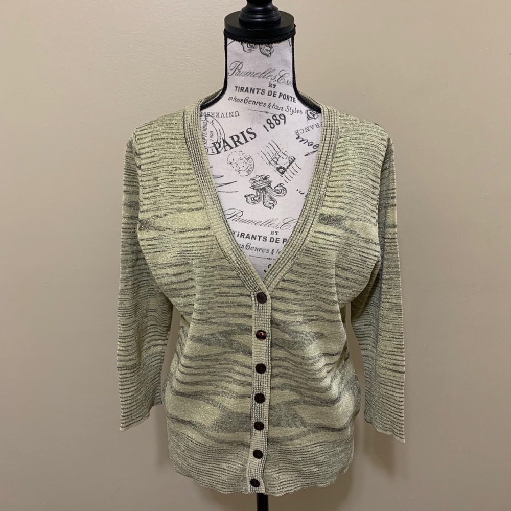 Willi Smith Gold Sparkle Button Down Sweater XL